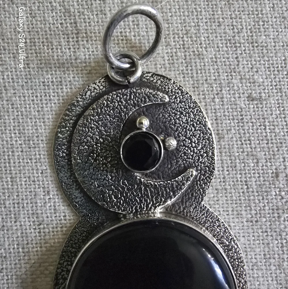 Silver & Black Onyx Pendant Charm NEW